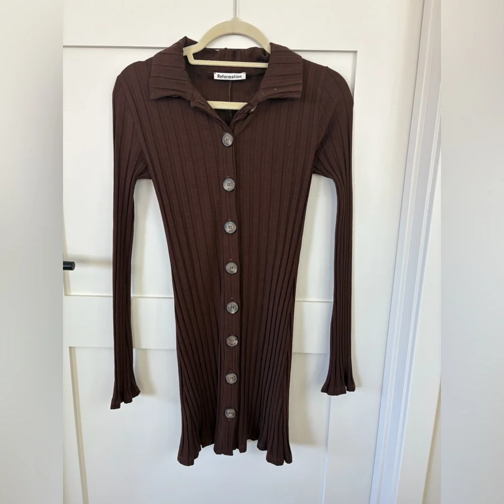 Reformation Brown Ribbed Mini Dress - Picture 1 of 4